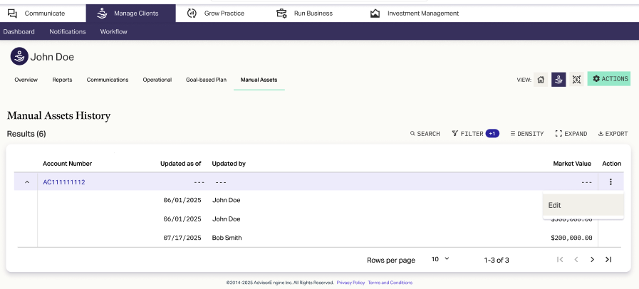 Manual Assets History